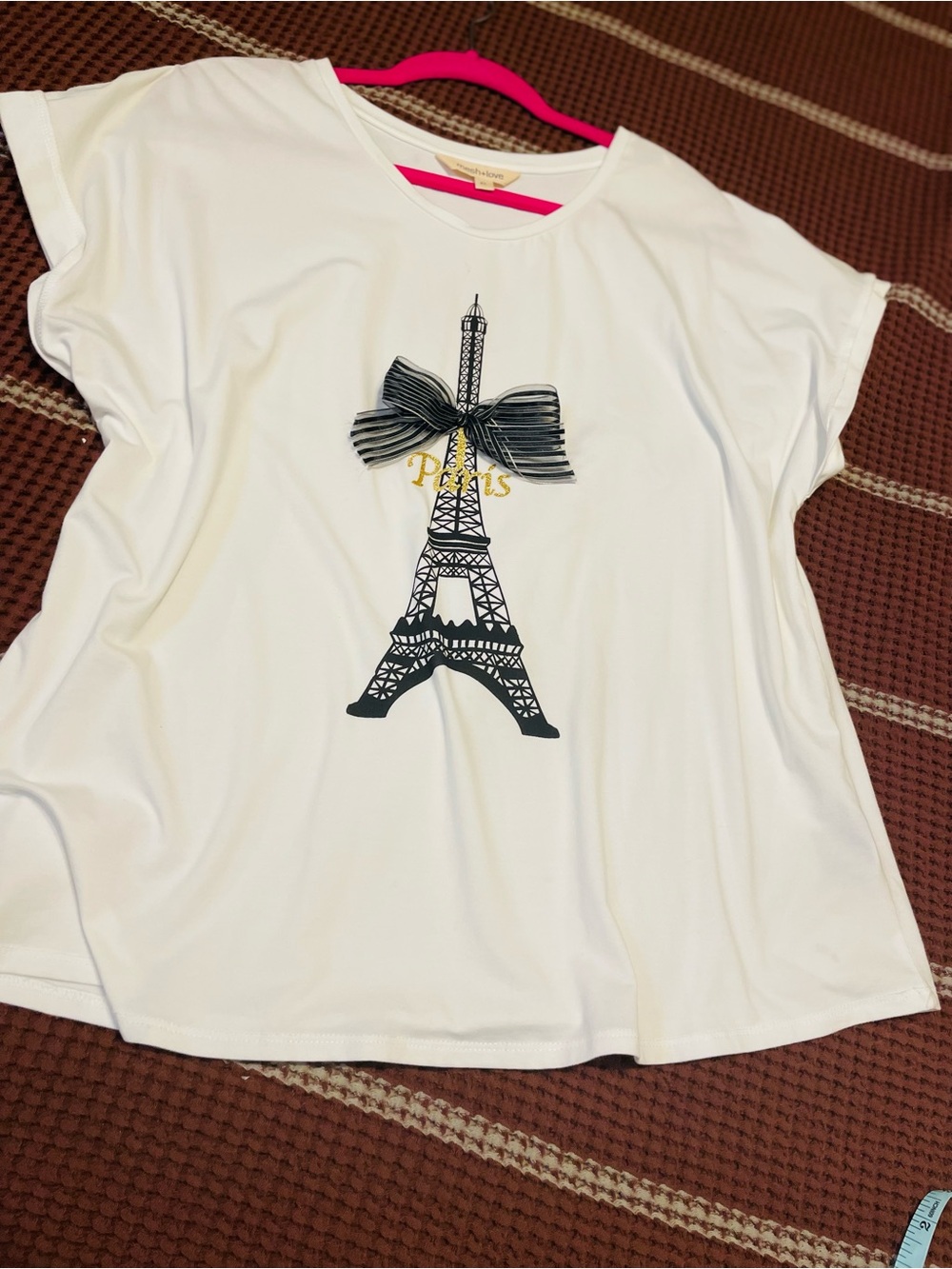 White Eiffel Tower Tee with Bow Accent